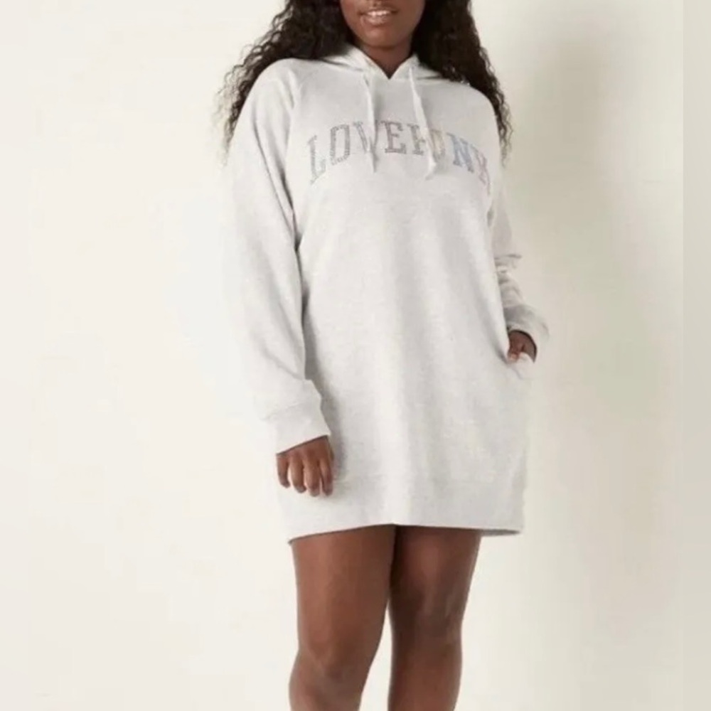 PINK Victoria's Secret Light Gray Hooded Sweater Dress with Embroidered Logo